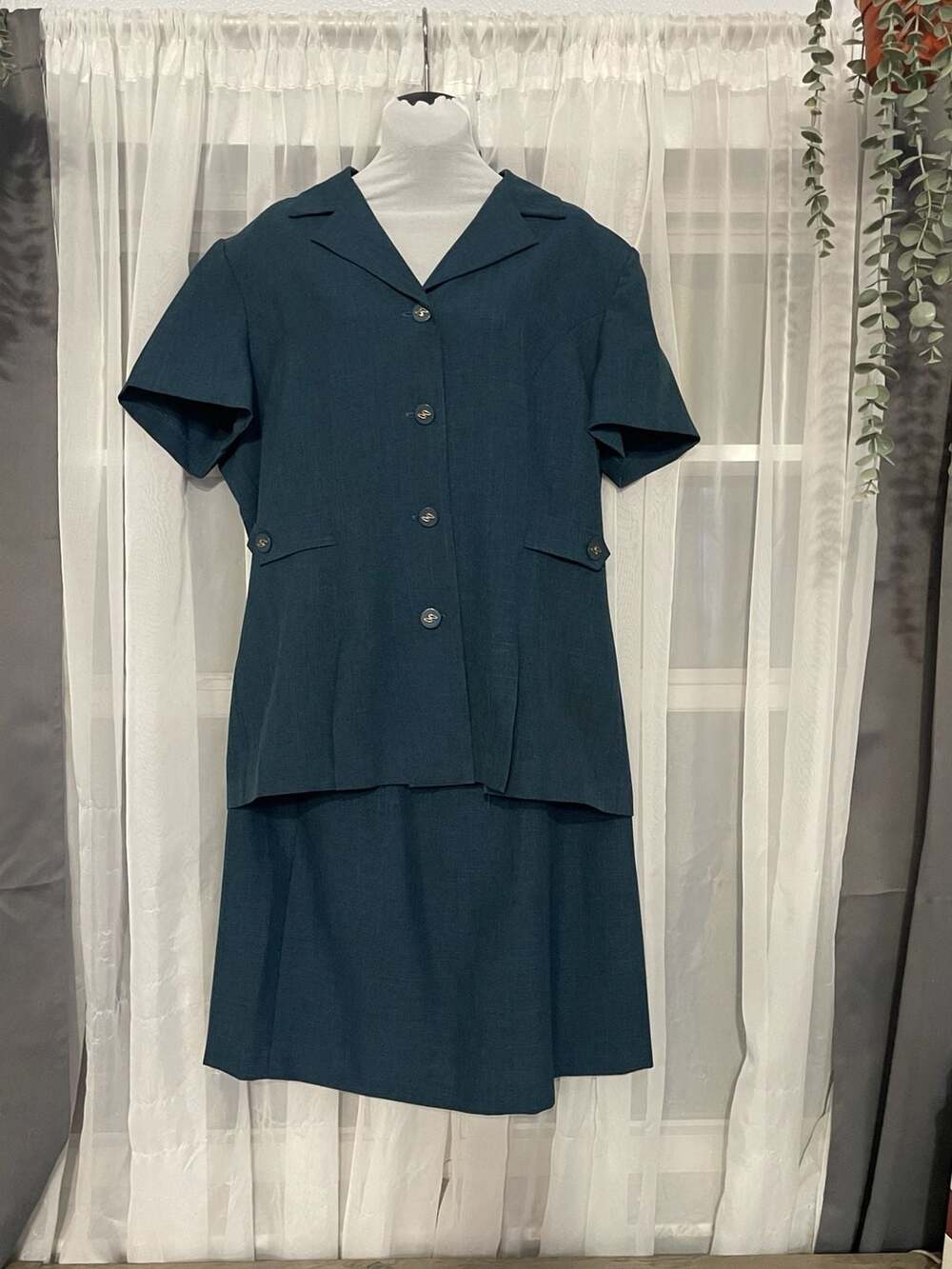 Vintage Kari's Korner Vintage Teal Green 2 Piece Skirt Suit Set Size 16